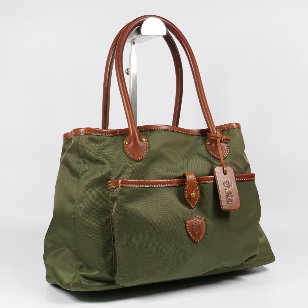 美品✨ フェリージ トートバッグ 11-52 ナイロン レザー カーキ