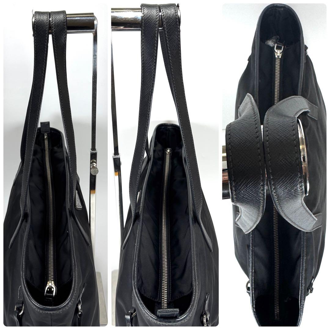 美品✨ PRADA プラダ ナイロン トートバッグ A4 PC収納 黒 レザー