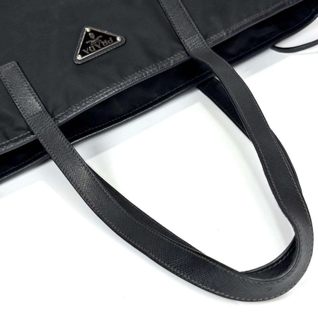 美品✨ PRADA プラダ ナイロン トートバッグ A4 PC収納 黒 レザー