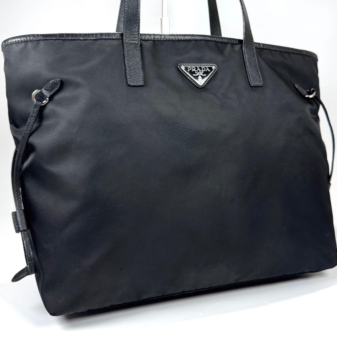 美品✨ PRADA プラダ ナイロン トートバッグ A4 PC収納 黒 レザー