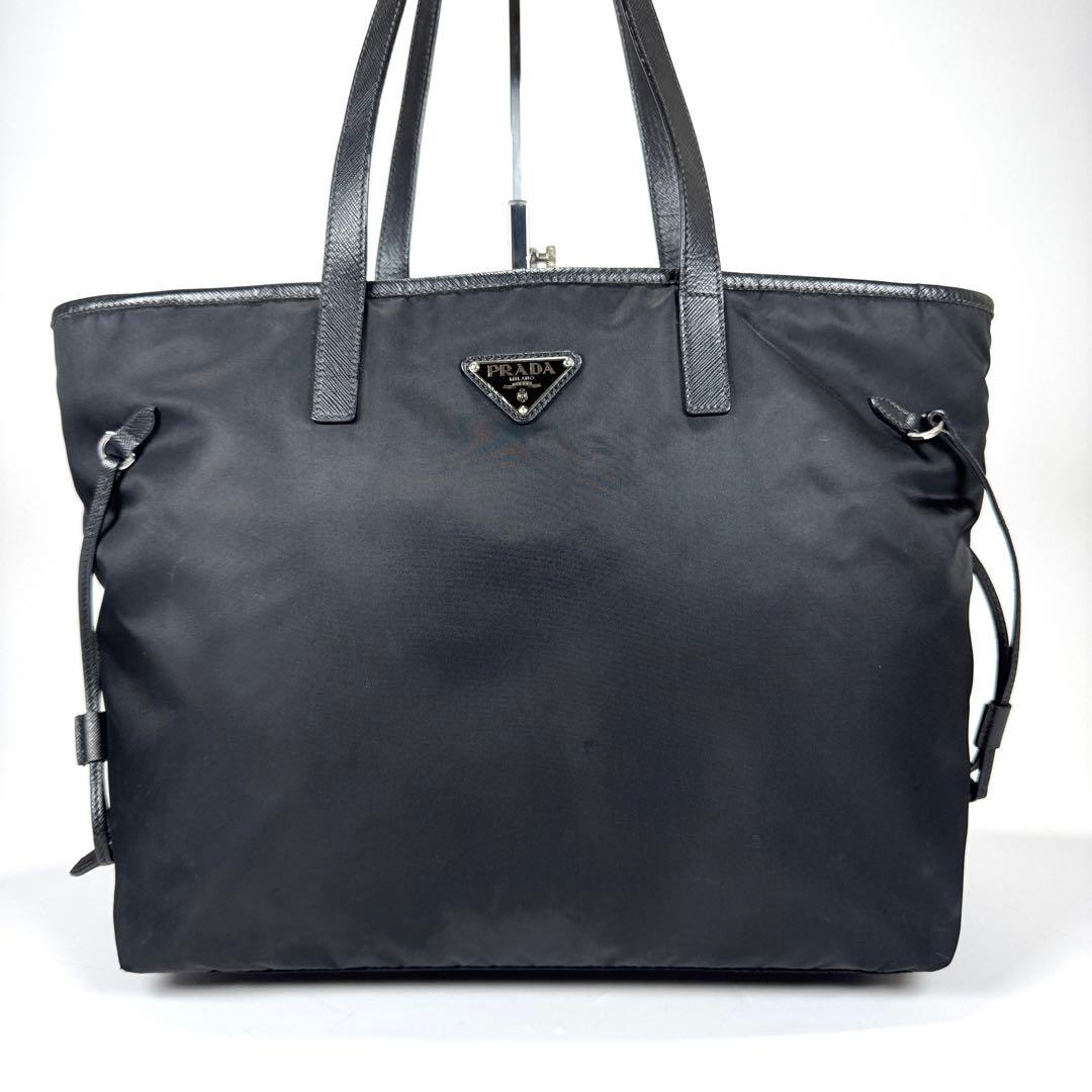 美品✨ PRADA プラダ ナイロン トートバッグ A4 PC収納 黒 レザー
