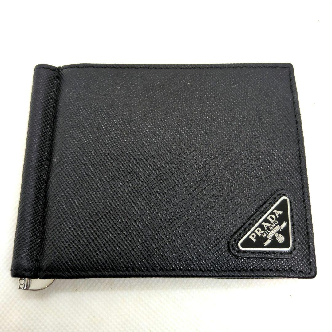 【現行 RFID搭載 極美品】プラダ　マネークリップ　二つ折り　サフィアーノ　黒