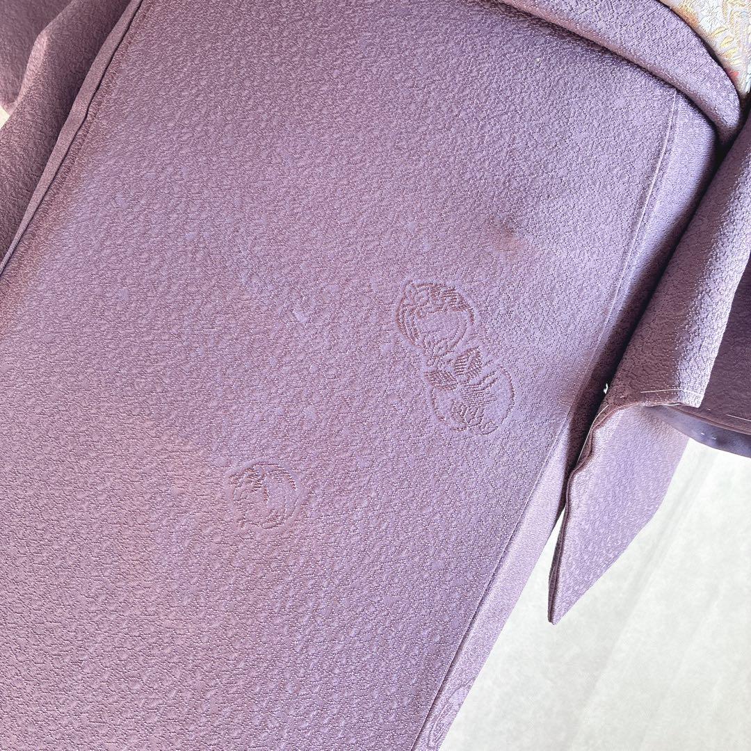 色無地　フルセット　着物　正絹　しつけ糸付き　紫　花丸文様　G8