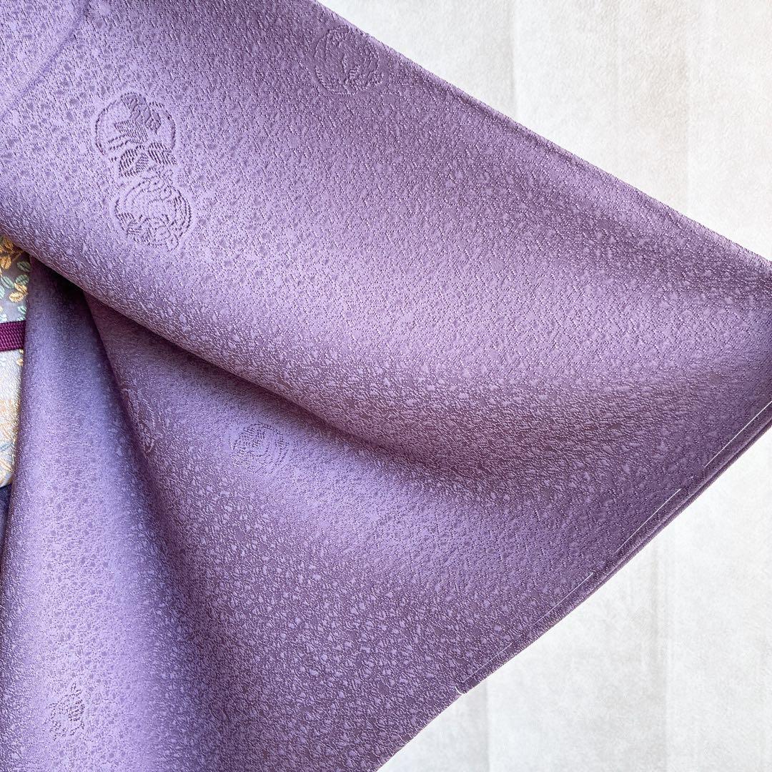 色無地　フルセット　着物　正絹　しつけ糸付き　紫　花丸文様　G8