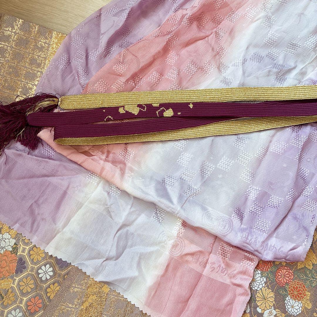 色無地　フルセット　着物　正絹　しつけ糸付き　紫　花丸文様　G8