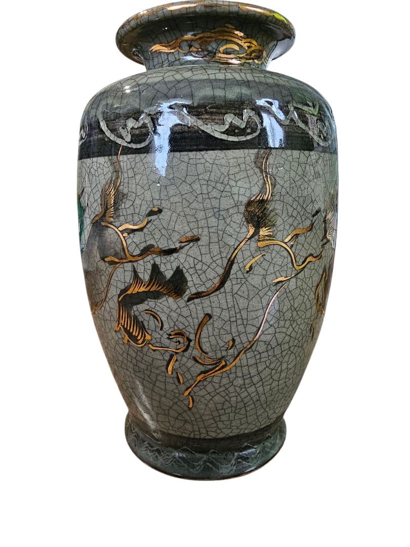 相馬焼 花瓶 花器 壺 陶芸 金彩 馬 双馬 高さ約28.5cm 骨董