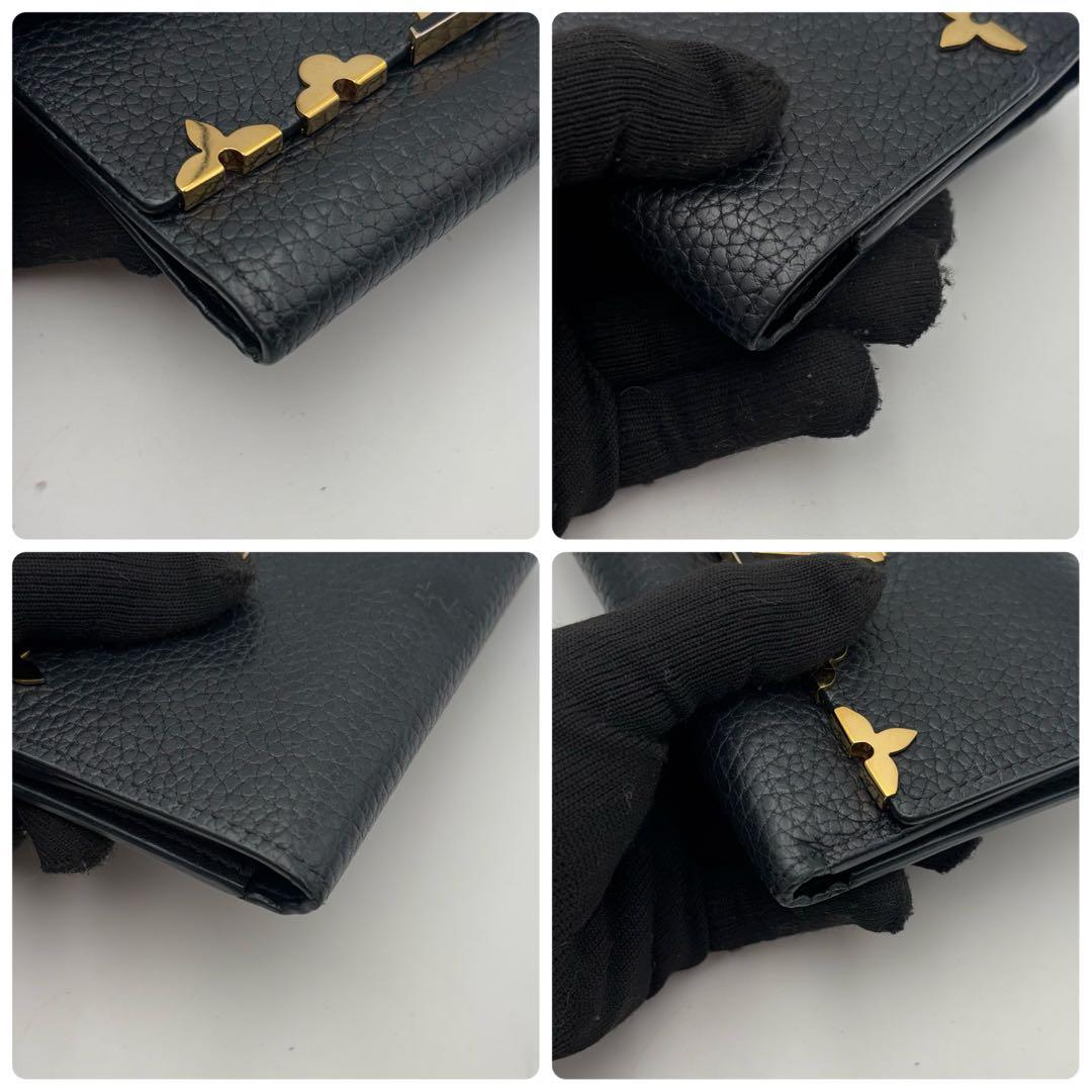 【美品】ルイヴィトン カプシーヌ コンパクト 3つ折り財布 フラワー ブラック