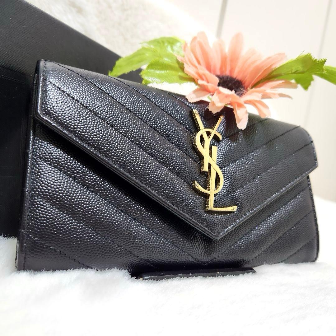 ✨未使用級✨サンローラン　長財布　二つ折り　カサンドラ　キャビアスキン　ブラック