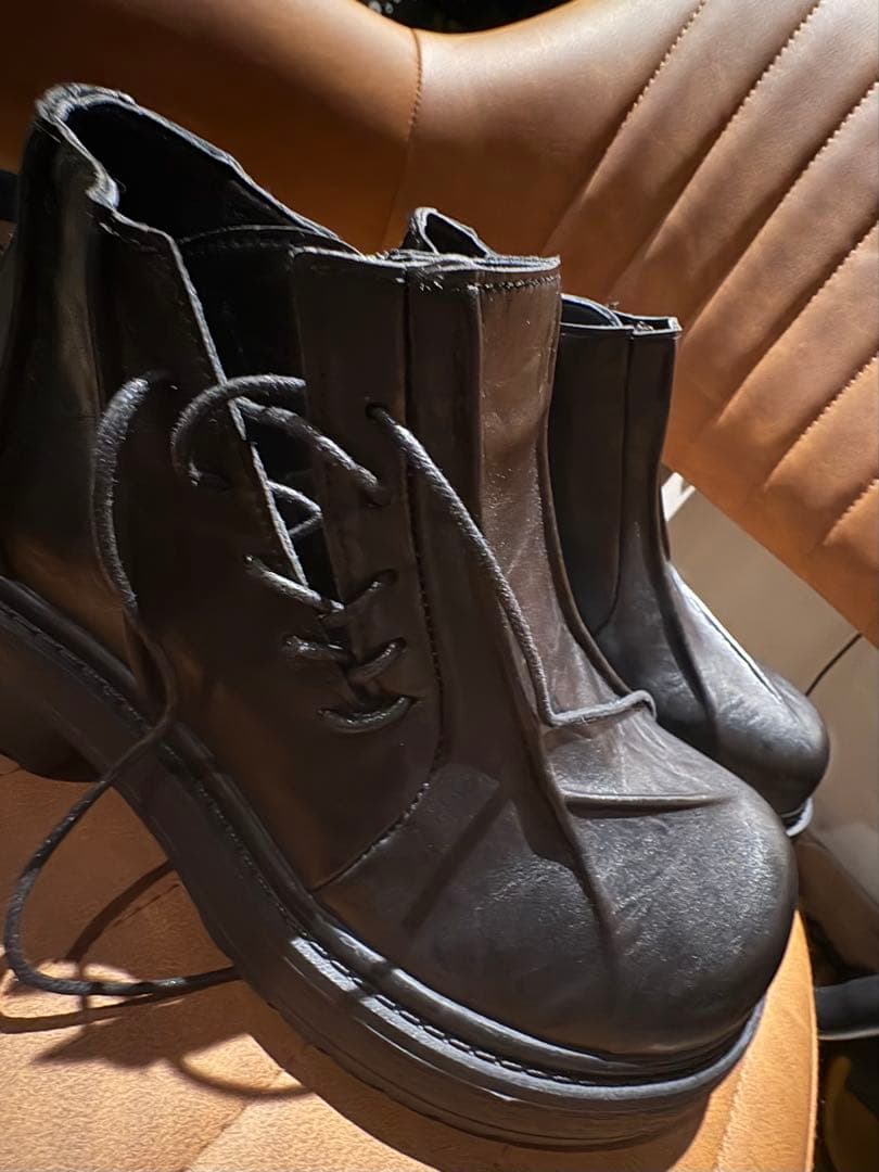【古着】【モード・ストリート】レザー レースアップブーツ 黒
