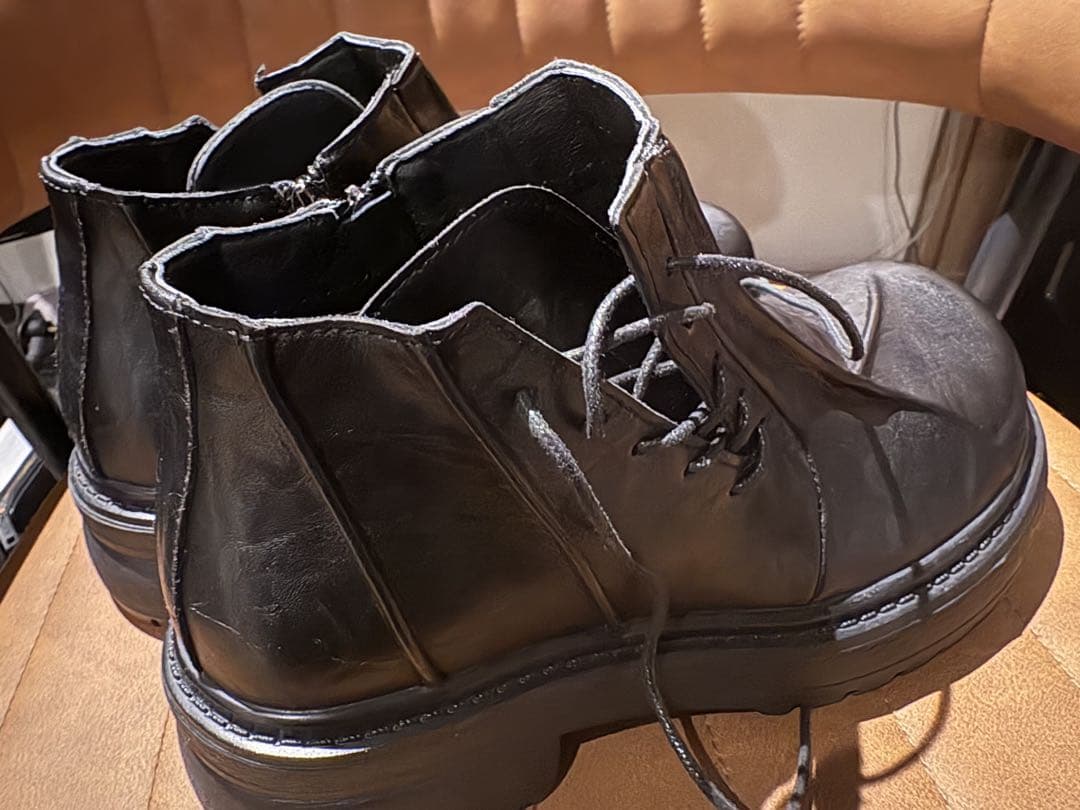 【古着】【モード・ストリート】レザー レースアップブーツ 黒