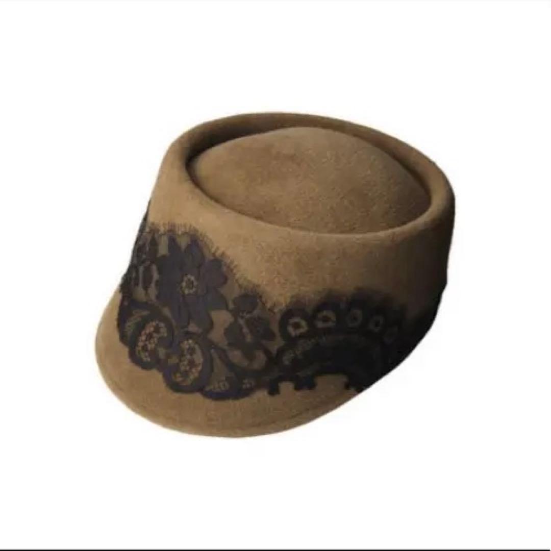 アシーナニューヨーク　 ウール ベージュ キャスケット 黒レース