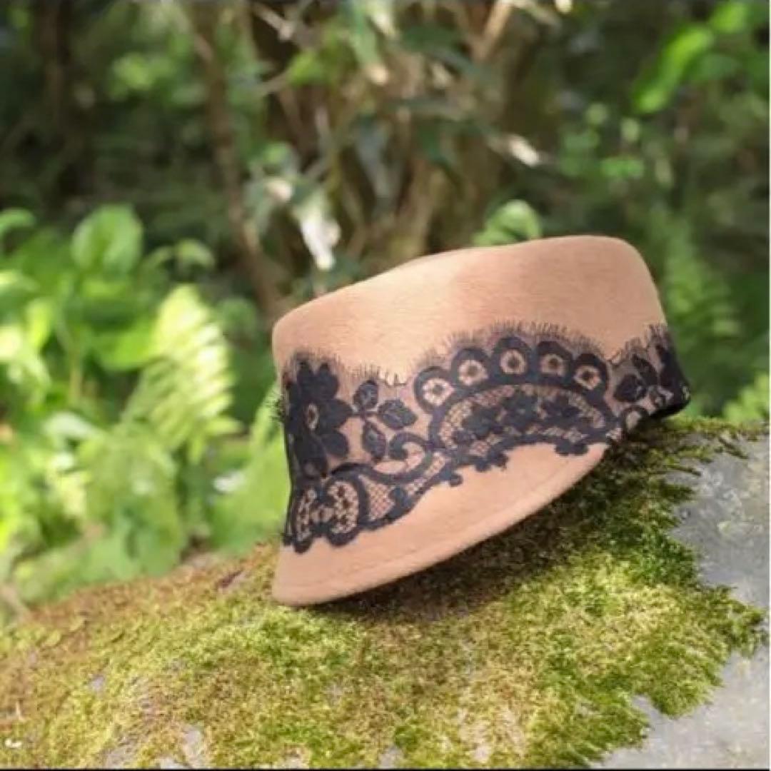 アシーナニューヨーク　 ウール ベージュ キャスケット 黒レース