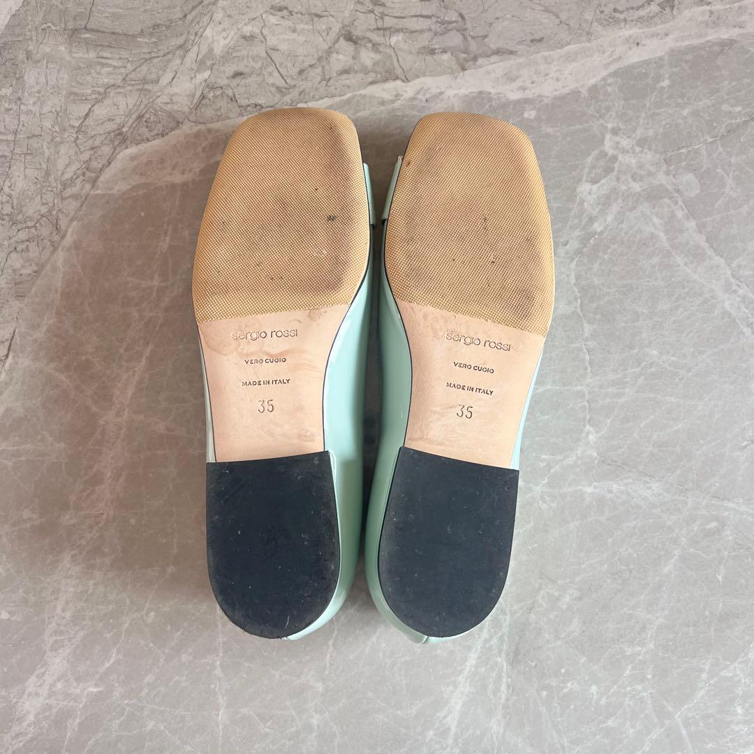 セルジオロッシ パテントレザー パンプス 35 グリーン バックル ビジュー