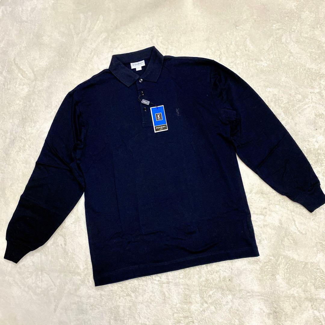 イヴ・サンローラン 長袖 ポロシャツ ワンポイント刺繍 ブラック YSL 新品