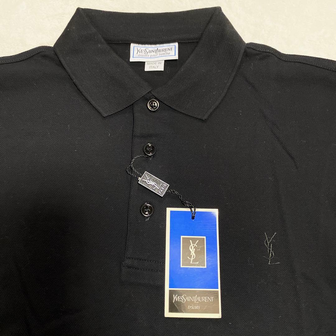 イヴ・サンローラン 長袖 ポロシャツ ワンポイント刺繍 ブラック YSL 新品