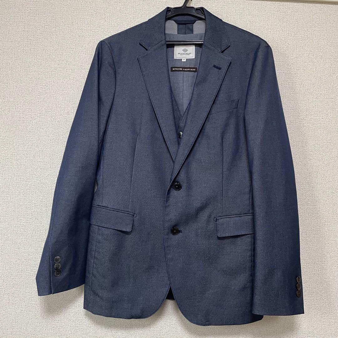 BEAMS HEART メンズスーツ　3点セット　デニム風　クリーニング済み