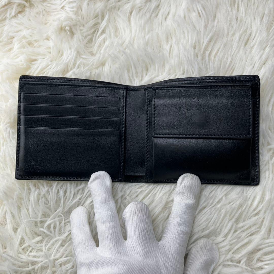 グッチ　二つ折り財布　GG柄　グッチシマ　レザー　ブラック　付属品完備