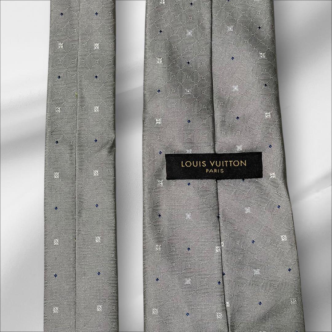 【超美品】ルイヴィトン 総柄 シンプル グレー ネイビー メンズ ネクタイ