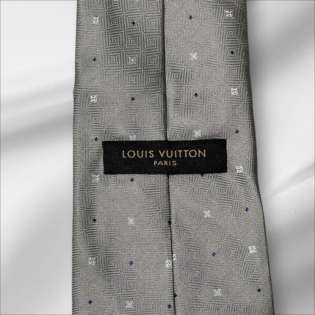 【超美品】ルイヴィトン 総柄 シンプル グレー ネイビー メンズ ネクタイ