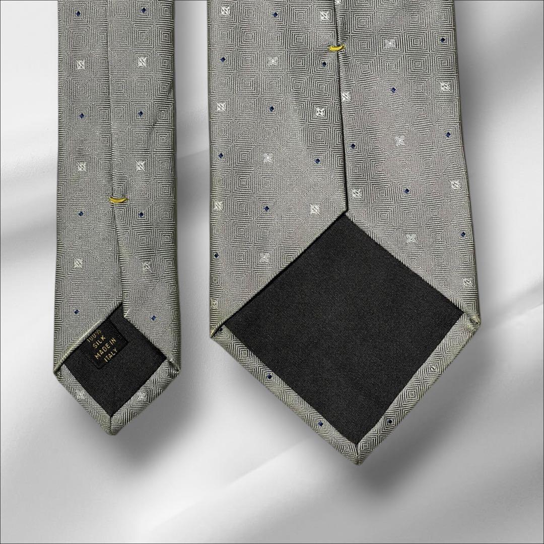 【超美品】ルイヴィトン 総柄 シンプル グレー ネイビー メンズ ネクタイ