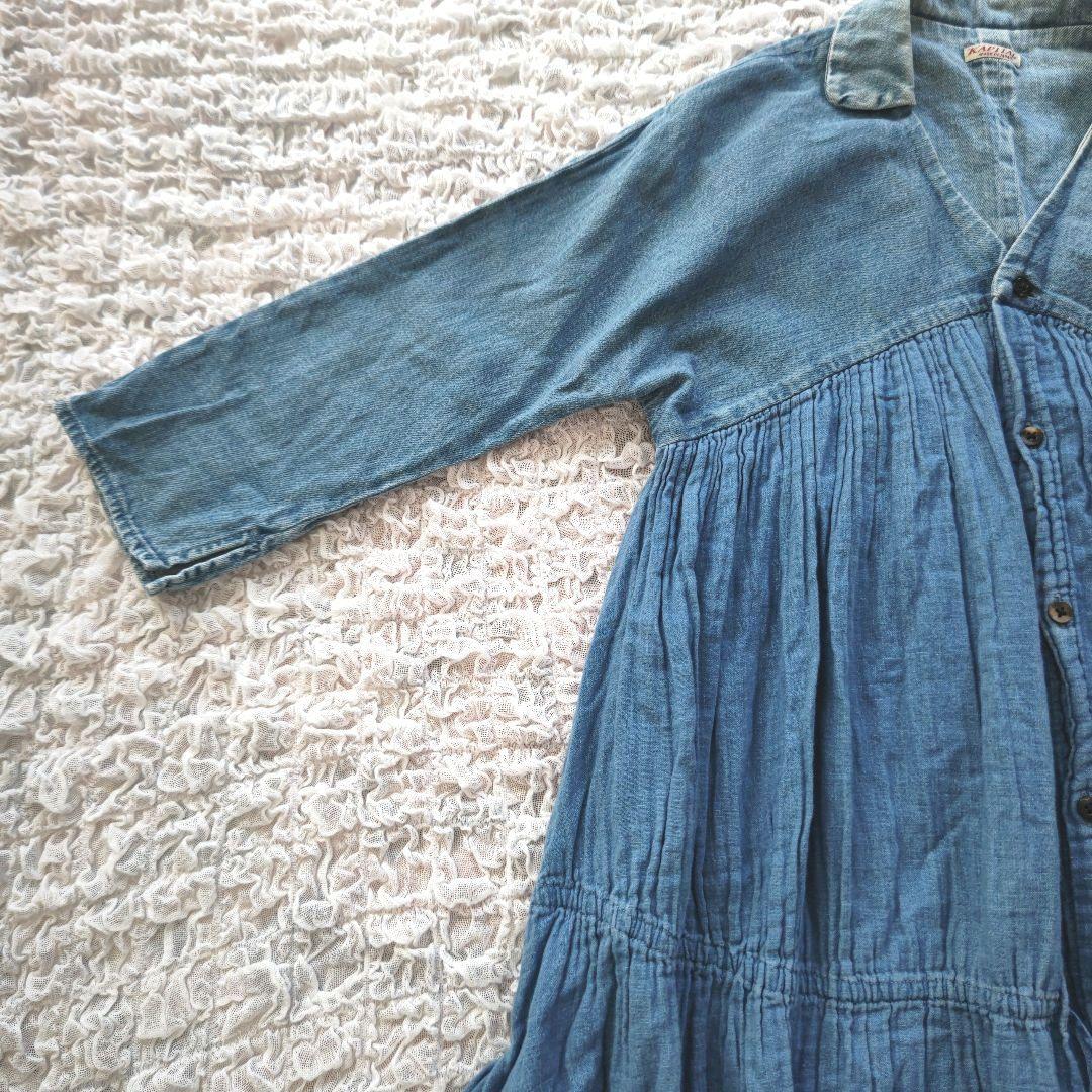 KAPITAL　インディゴ　異素材切替ギャザー　七分袖　シャツ羽織り　1