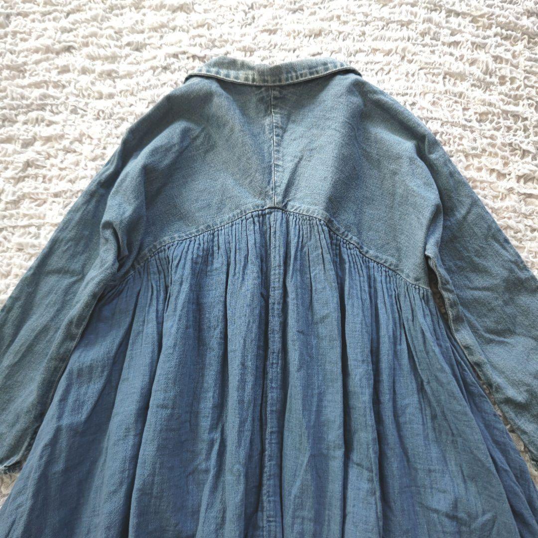 KAPITAL　インディゴ　異素材切替ギャザー　七分袖　シャツ羽織り　1