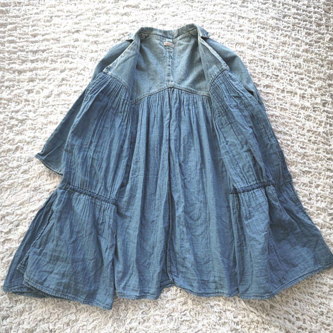 KAPITAL　インディゴ　異素材切替ギャザー　七分袖　シャツ羽織り　1