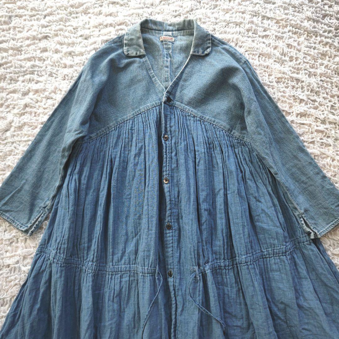 KAPITAL　インディゴ　異素材切替ギャザー　七分袖　シャツ羽織り　1