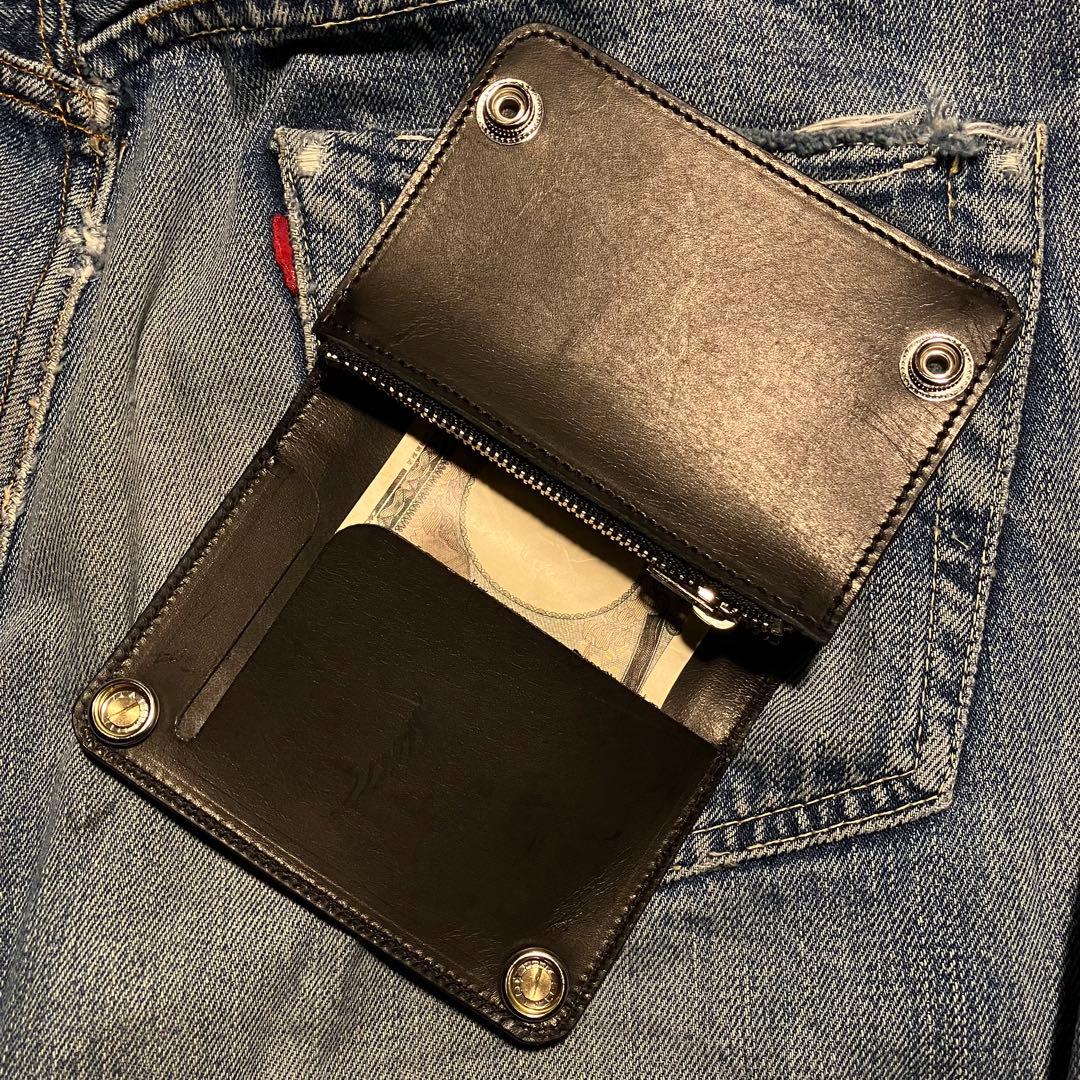 お札が折れない！ミドルトラッカーウォレット クロスボールコンチョ シルバー925