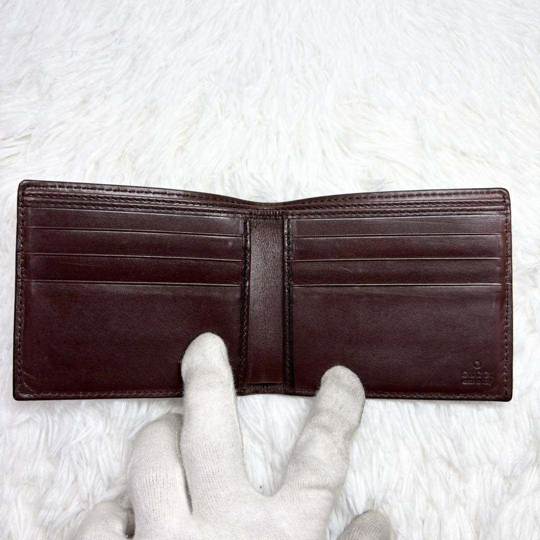 ✨美品✨ グッチ シマ 二つ折り財布 お札入れ GG柄 ブラウン 茶 レザー
