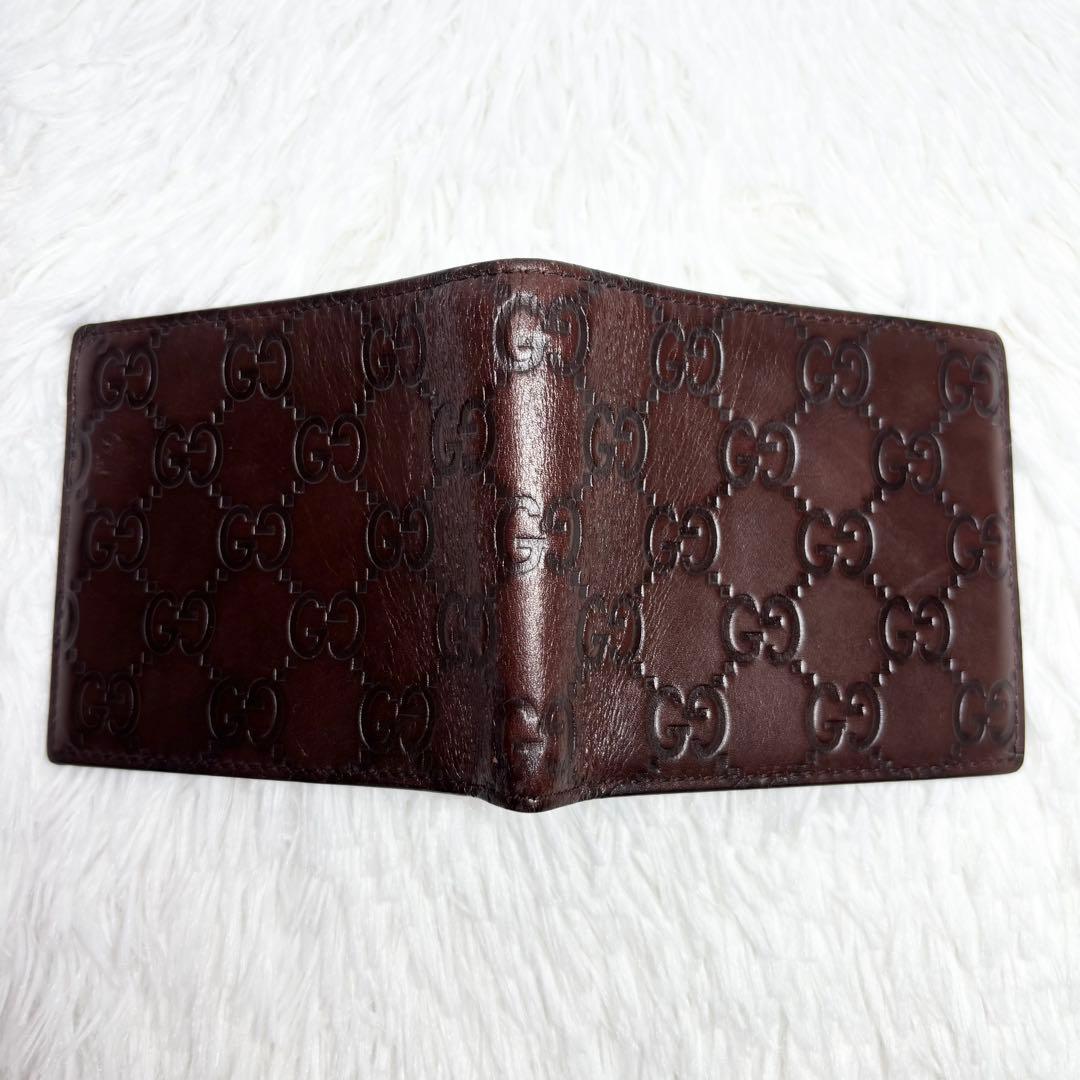 ✨美品✨ グッチ シマ 二つ折り財布 お札入れ GG柄 ブラウン 茶 レザー