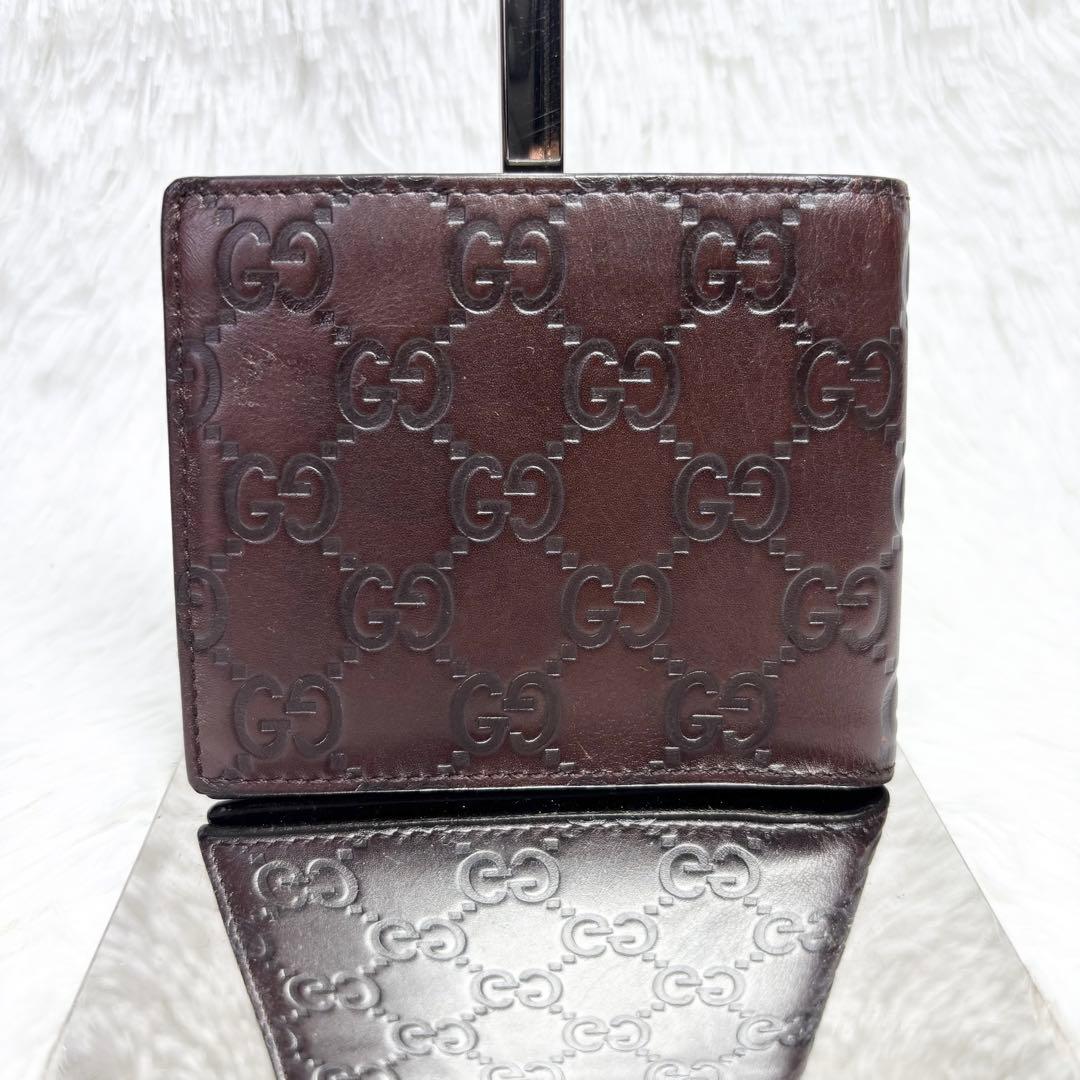 ✨美品✨ グッチ シマ 二つ折り財布 お札入れ GG柄 ブラウン 茶 レザー