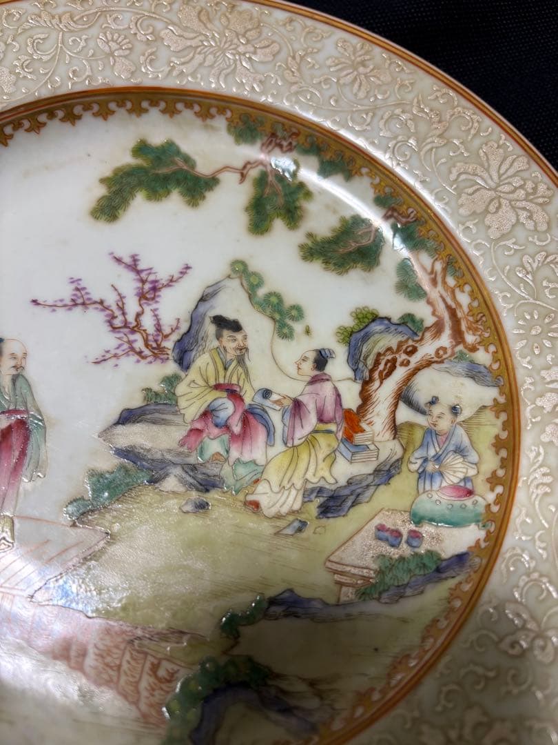 Duan osaka中国古美術 清の時代 金彩粉彩　人物　大皿　23cm