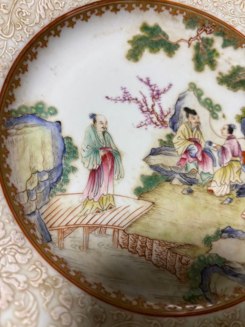 Duan osaka中国古美術 清の時代 金彩粉彩　人物　大皿　23cm