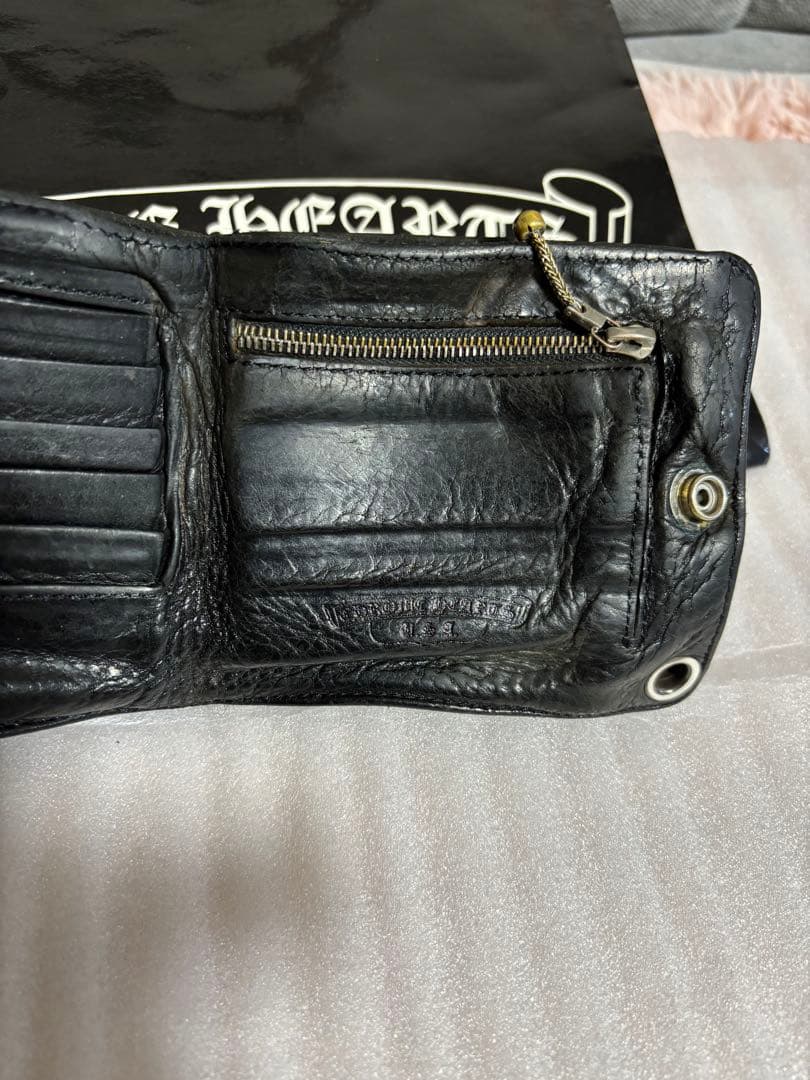 【確実正規品】Chrome Hearts ブラックレザー二つ折り財布　格安出品