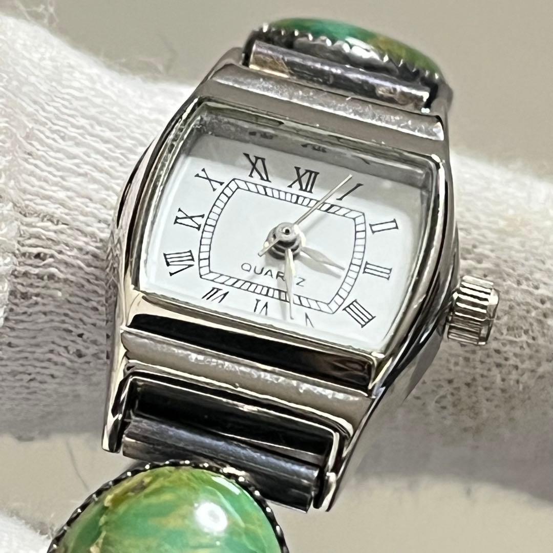 ジュエリーウォッチ　動作品　シルバー装飾　天然石風　一点もの　アクセサリー感覚