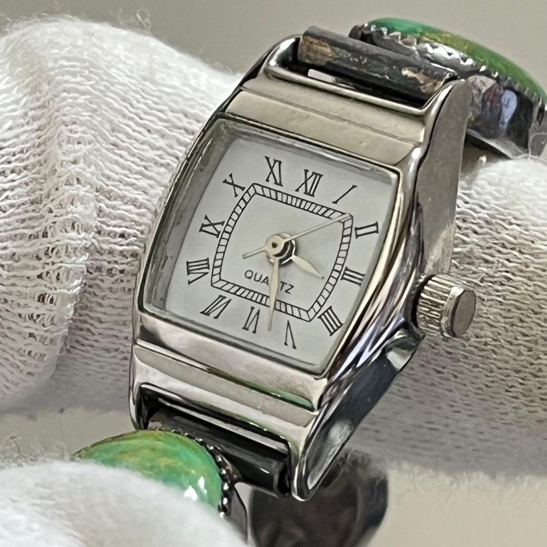 ジュエリーウォッチ　動作品　シルバー装飾　天然石風　一点もの　アクセサリー感覚