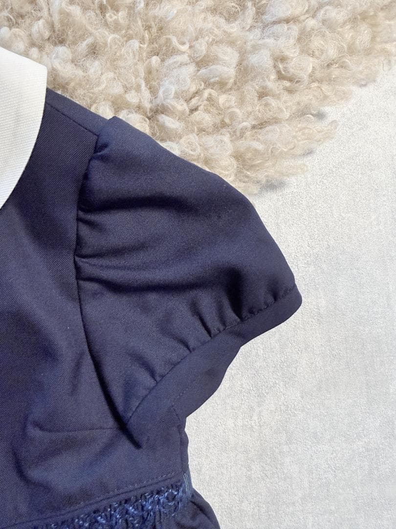 現行品　ファミリア お受験 ワンピース 100 濃紺 半袖 丸襟