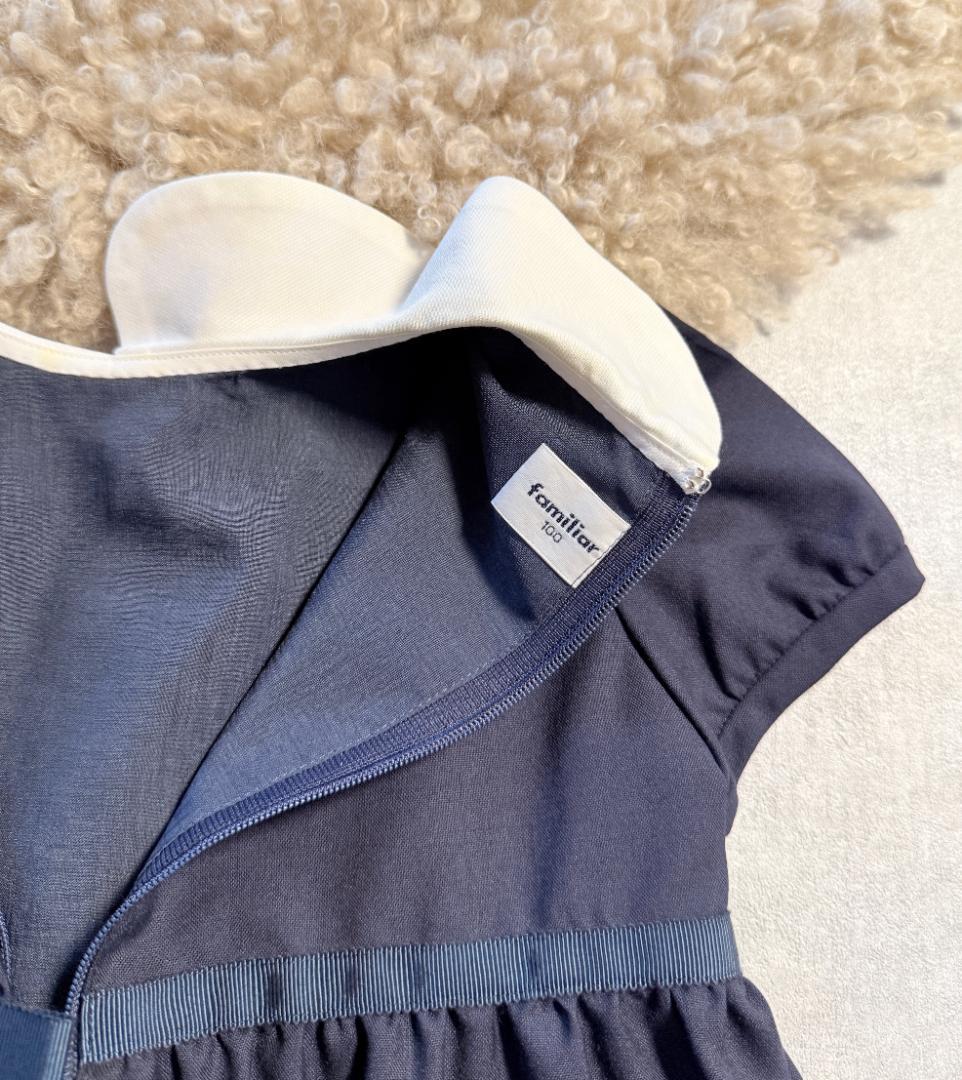 現行品　ファミリア お受験 ワンピース 100 濃紺 半袖 丸襟