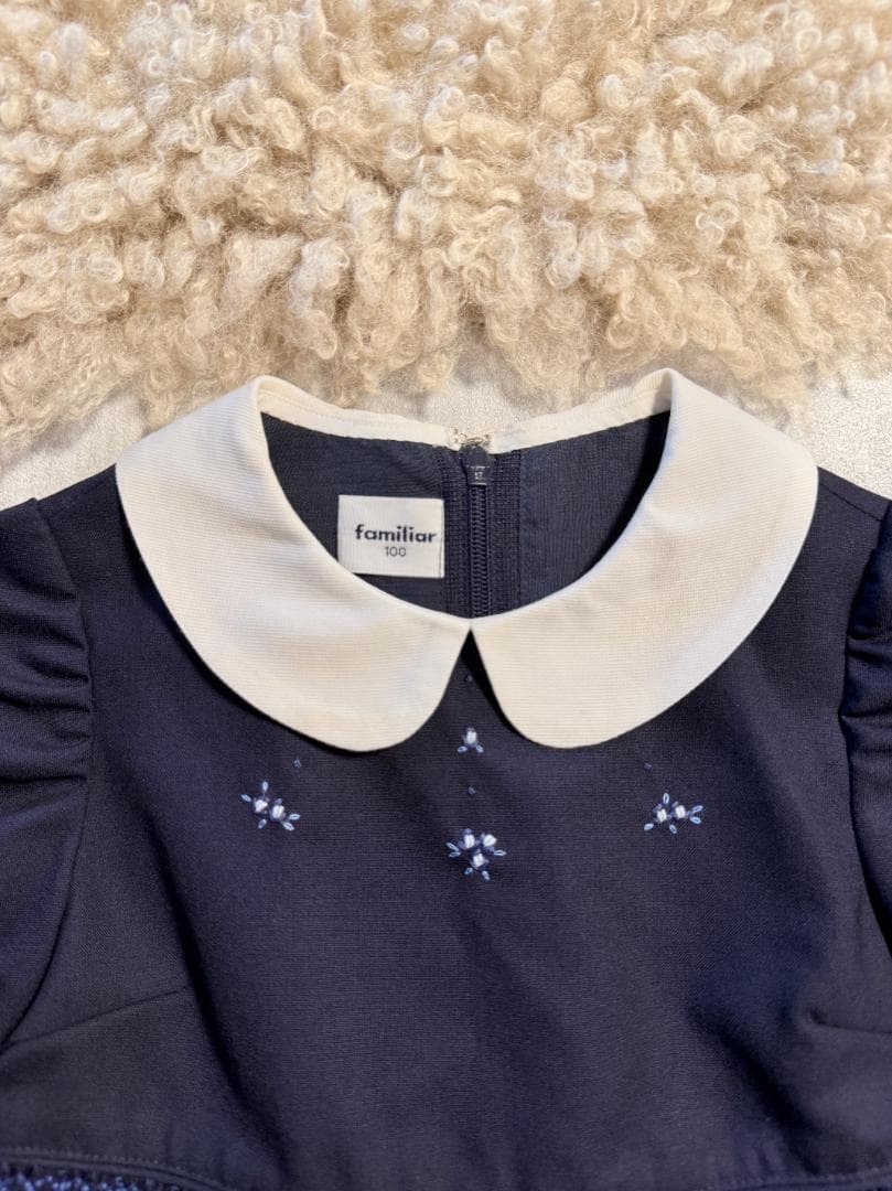 現行品　ファミリア お受験 ワンピース 100 濃紺 半袖 丸襟