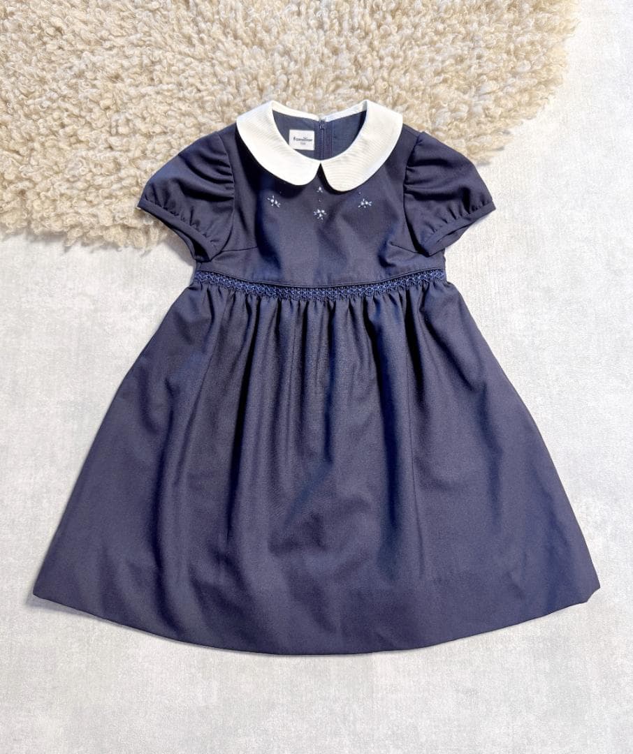 現行品　ファミリア お受験 ワンピース 100 濃紺 半袖 丸襟