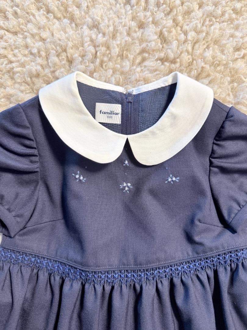 現行品　ファミリア お受験 ワンピース 100 濃紺 半袖 丸襟