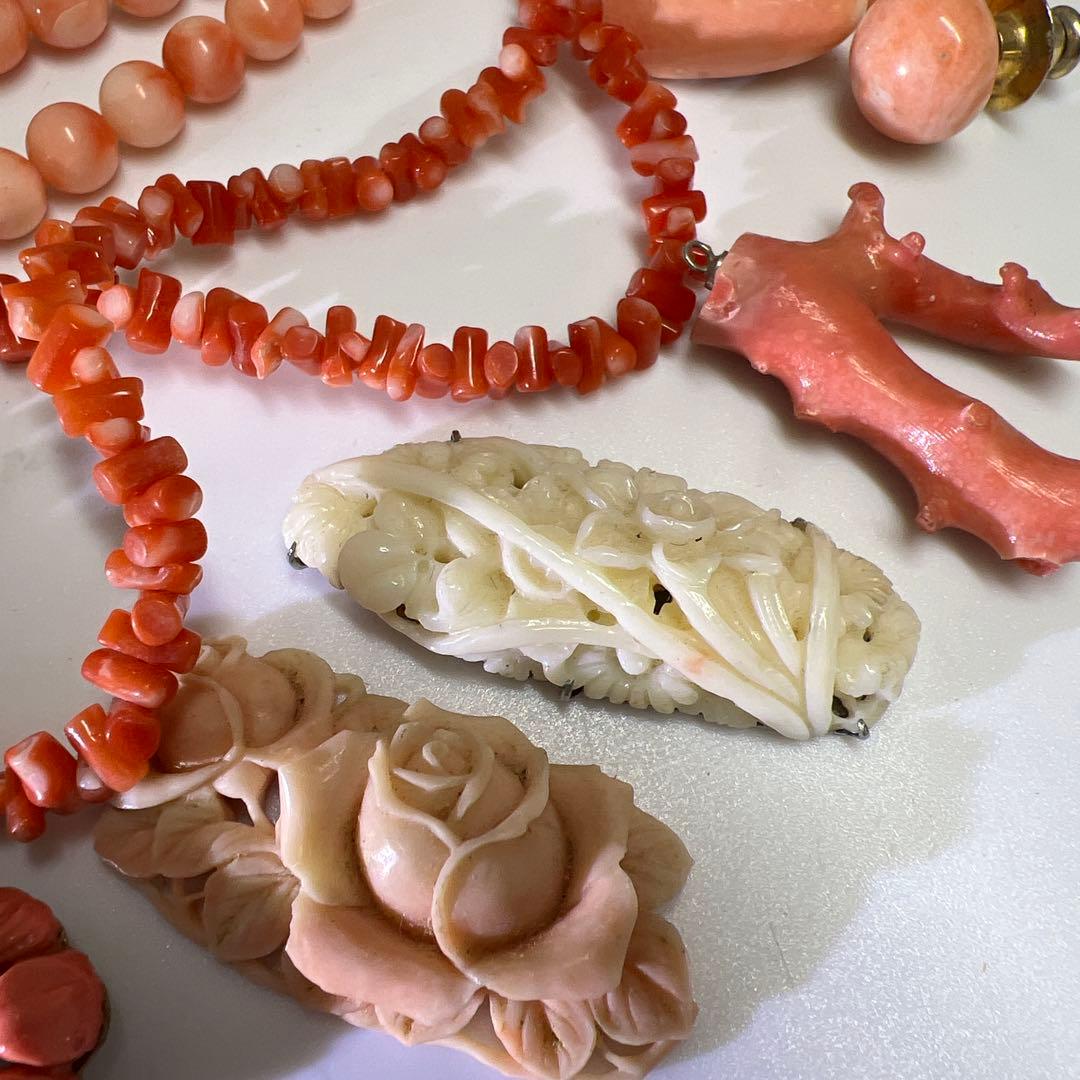 本赤珊瑚　アクセサリーなど色々　袋込210g 東Y8-0204ア㊱