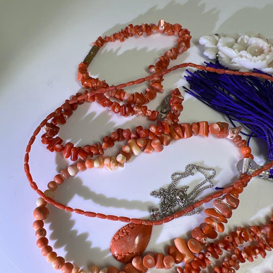 本赤珊瑚　アクセサリーなど色々　袋込210g 東Y8-0204ア㊱