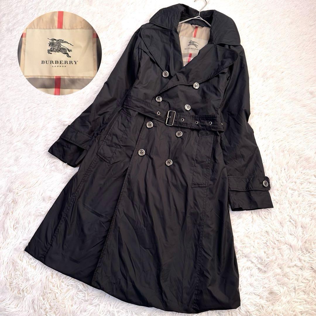 バーバリーロンドン トレンチコート ギガチェック ノバチェック 黒 L ナイロン