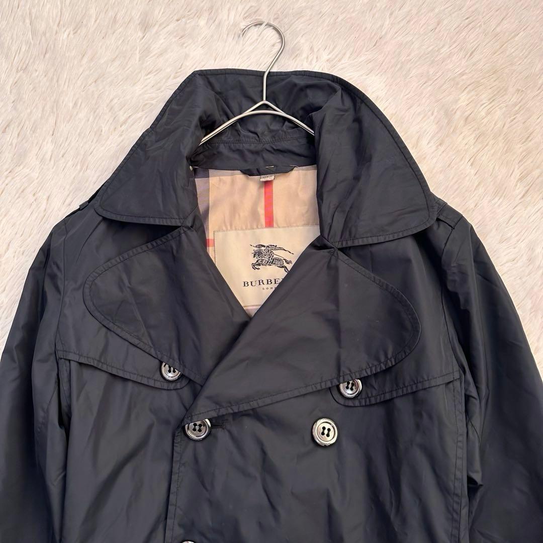 バーバリーロンドン トレンチコート ギガチェック ノバチェック 黒 L ナイロン