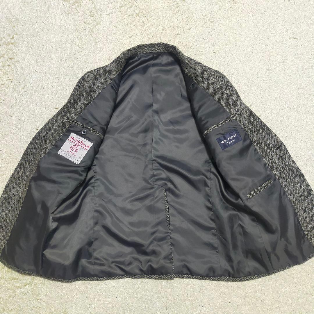 【大人ビジカジ】ニューヨーカー×ハリスツイード・ジャケット・灰ヘリンボーン・M