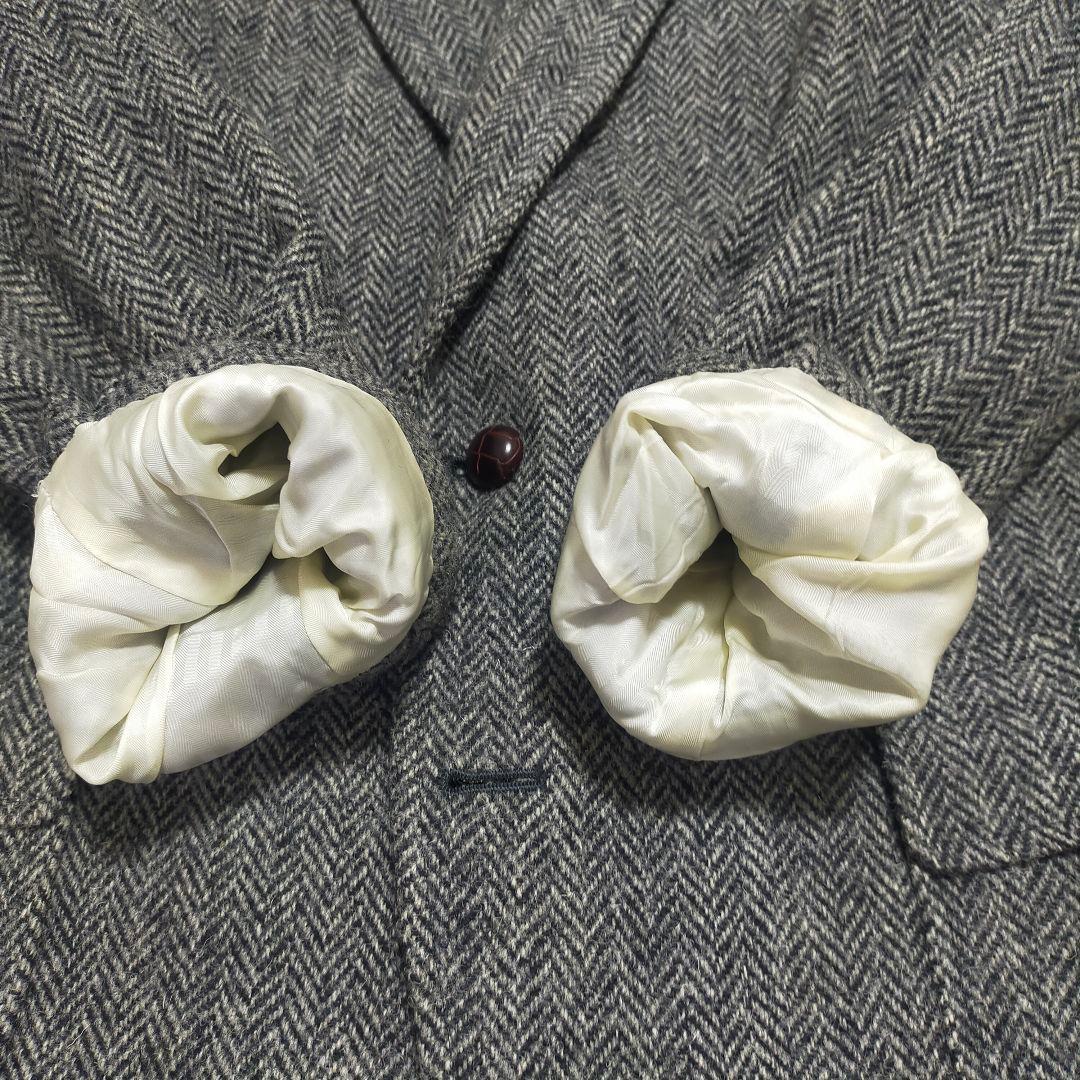 【大人ビジカジ】ニューヨーカー×ハリスツイード・ジャケット・灰ヘリンボーン・M