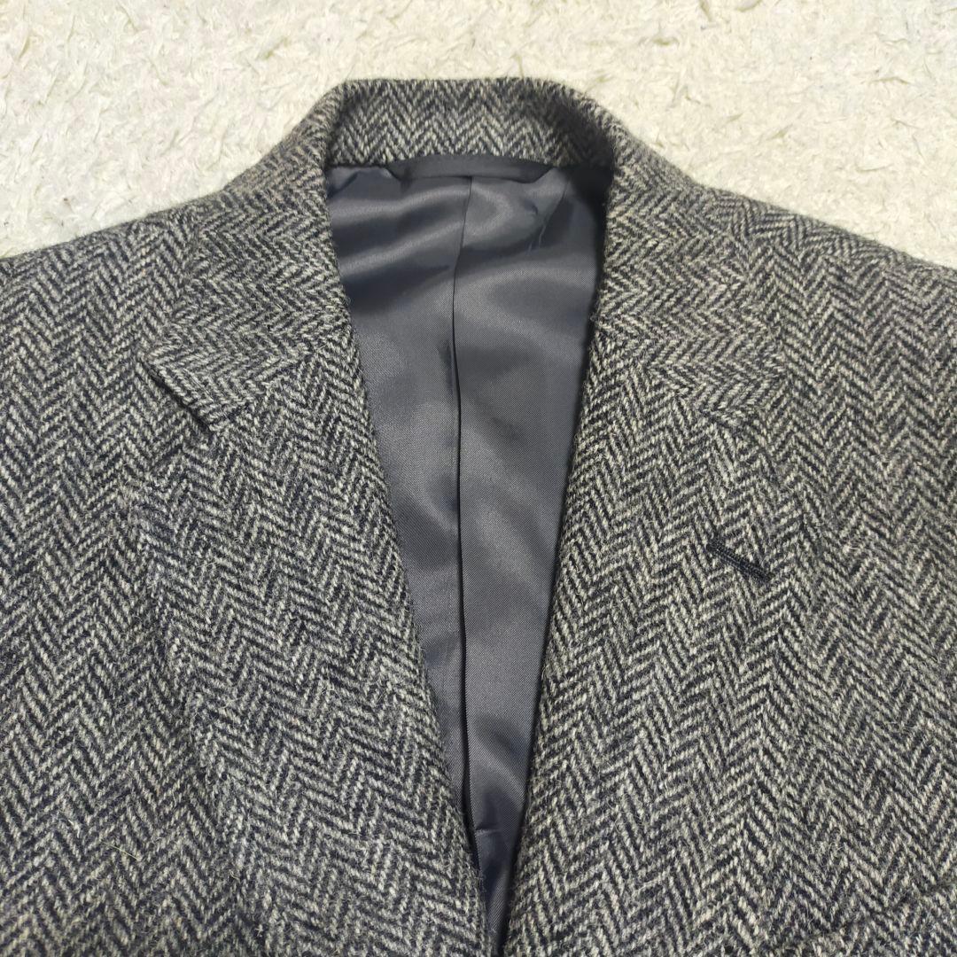 【大人ビジカジ】ニューヨーカー×ハリスツイード・ジャケット・灰ヘリンボーン・M
