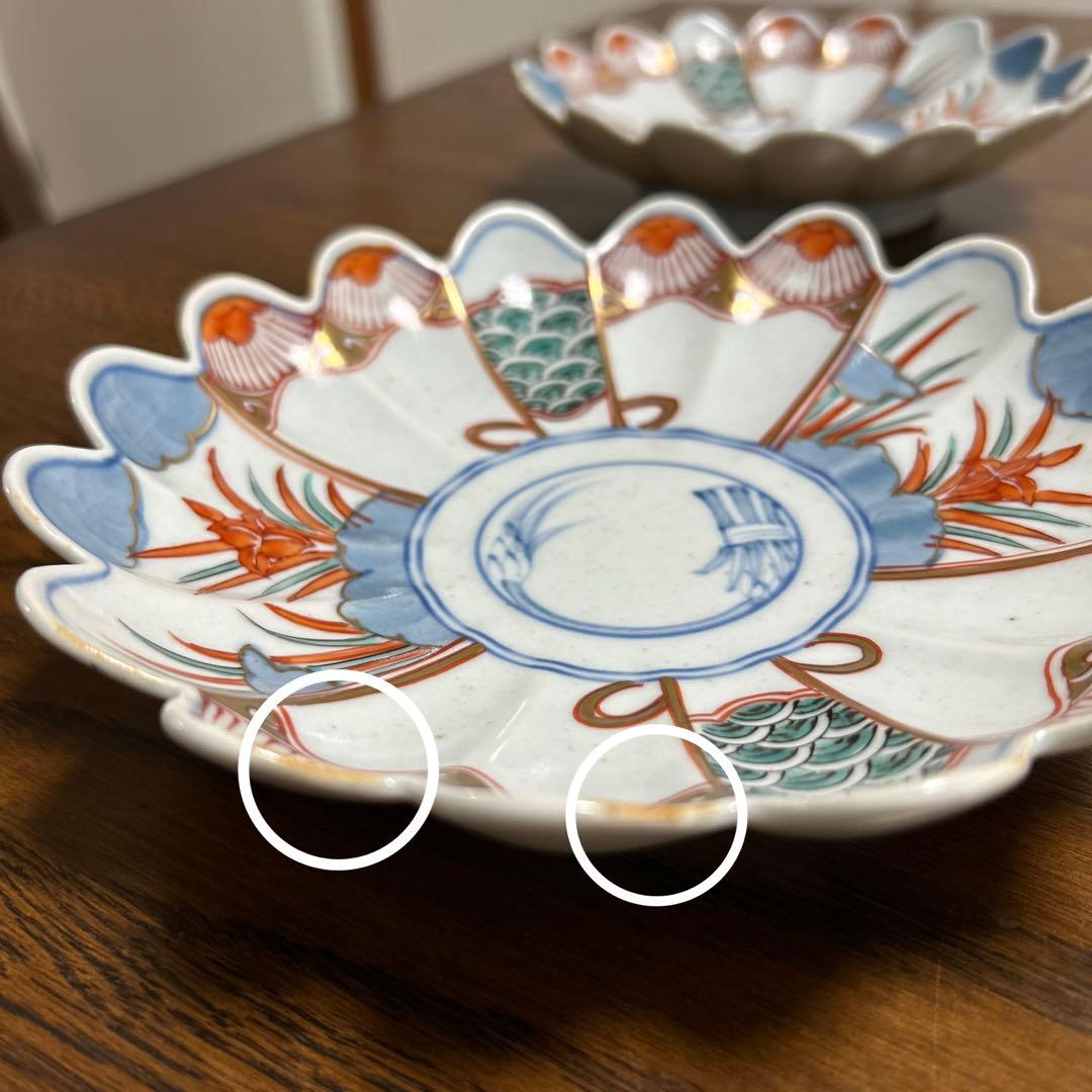 有田焼 文青窯 錦菖蒲 菊型 磁器 皿 古伊万里 金彩　5枚